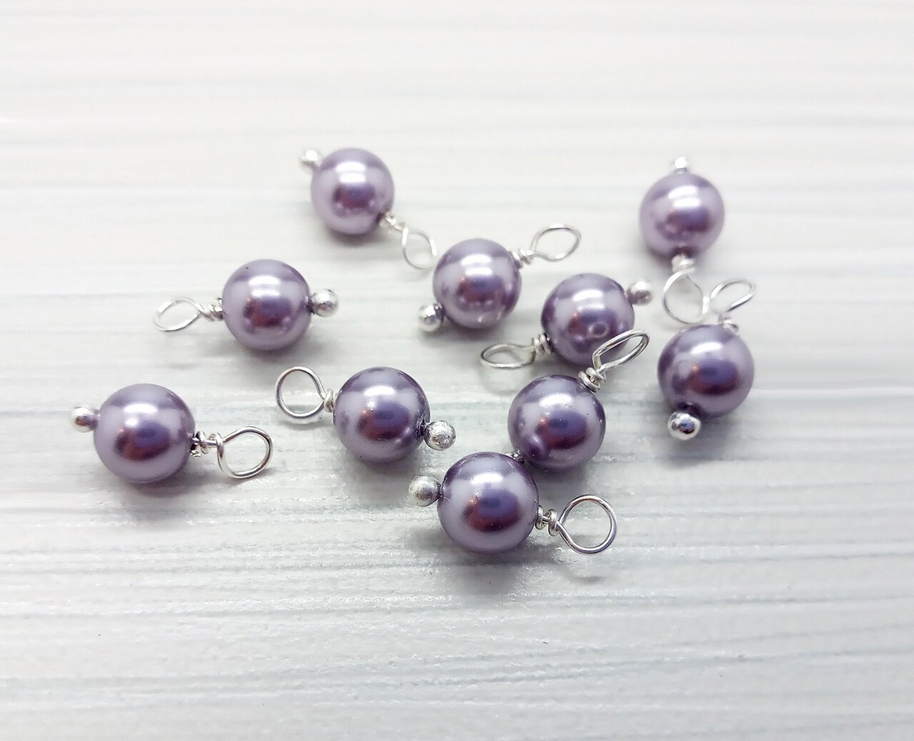 Crystal Pearl Bead Charms, Small Lavender 6mm Dangles, Purple Glass Pearl Drops, Adorabilities
